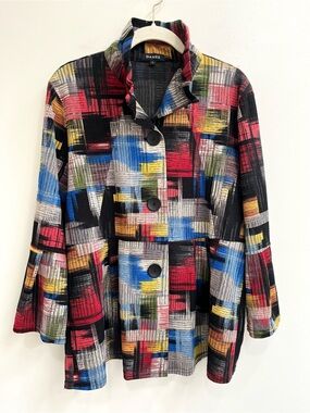 Damee Bold Abstract Art to Wear Multi Color Blazer Jacket Lagenlook Size Large